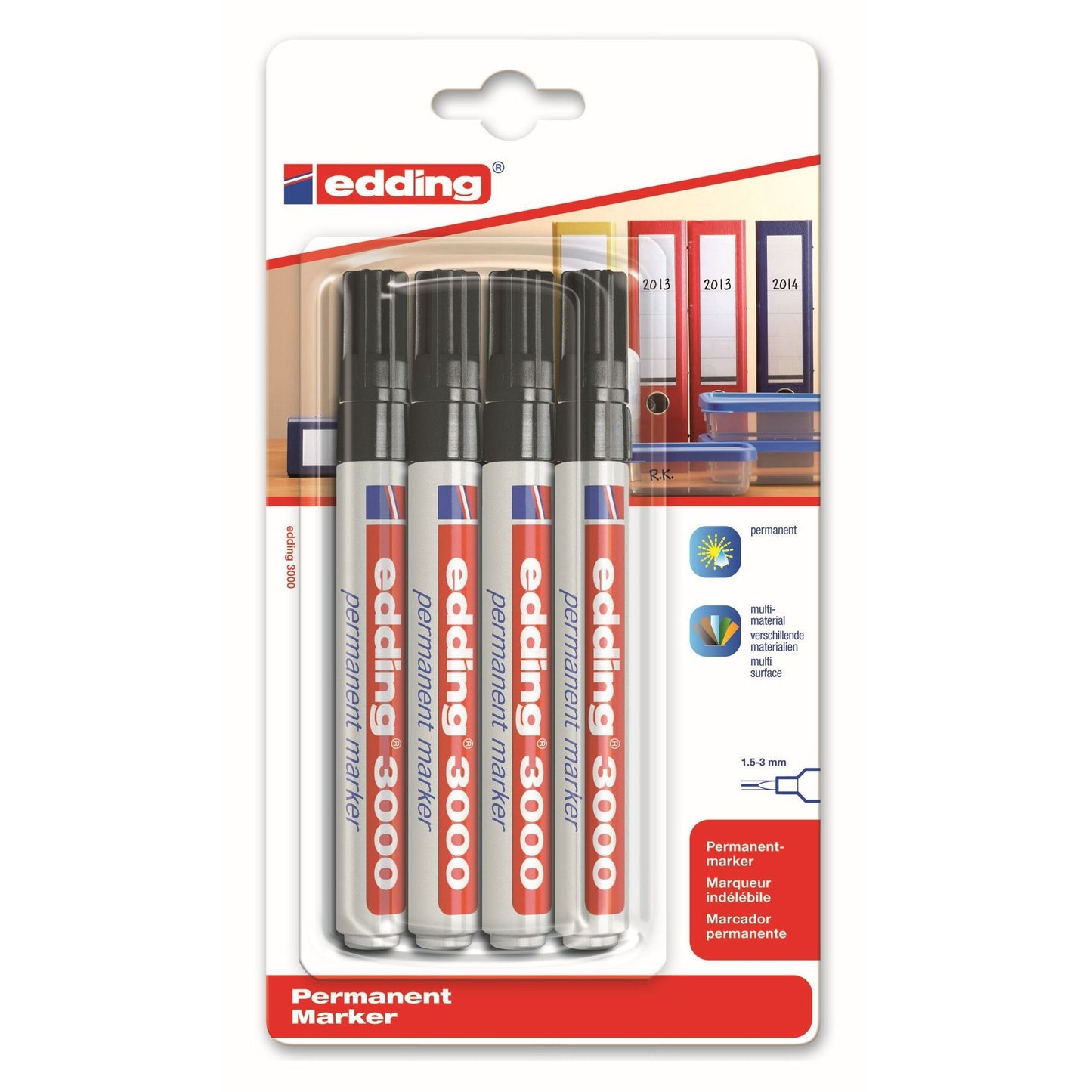 Edding -  Viltstift  3000 rond 1.5-3mm zwart | 40 stuks