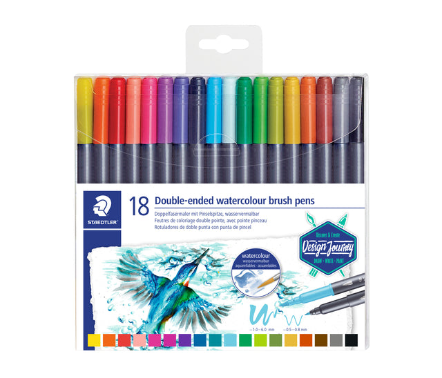 Staedtler - brushpen Aquarel duo, doos van 18 stuks in geassorteerde kleuren