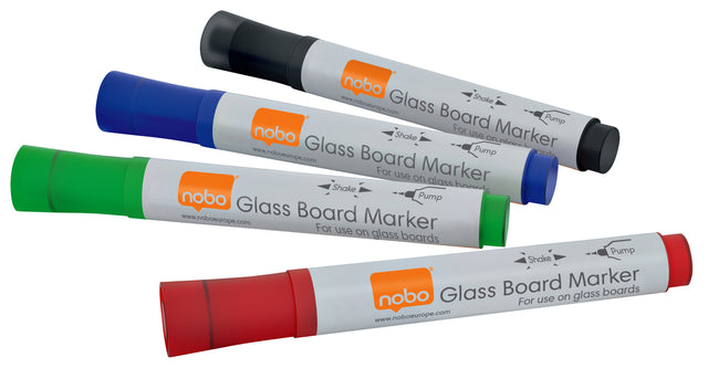 Nobo - Viltstift glasbord assorti 4 stuks