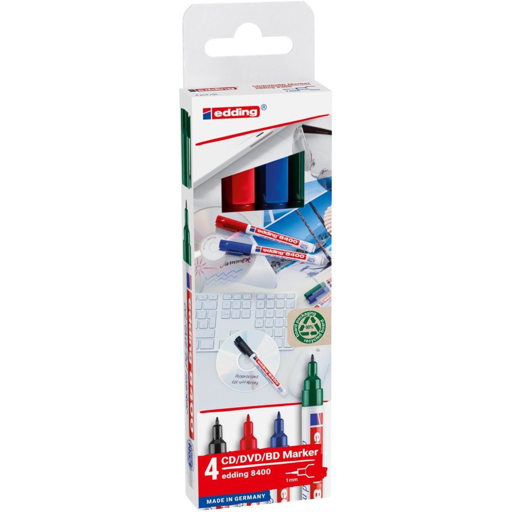 Edding - pennarello indelebile CD/DVD/BD 8400, colori assortiti, blister da 4 pezzi
