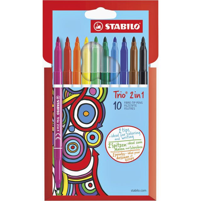 Stabilo - Felt -tip Trio 2 in 1 223/10 10st Assorti | Enui a 10 pièces | 6 morceaux