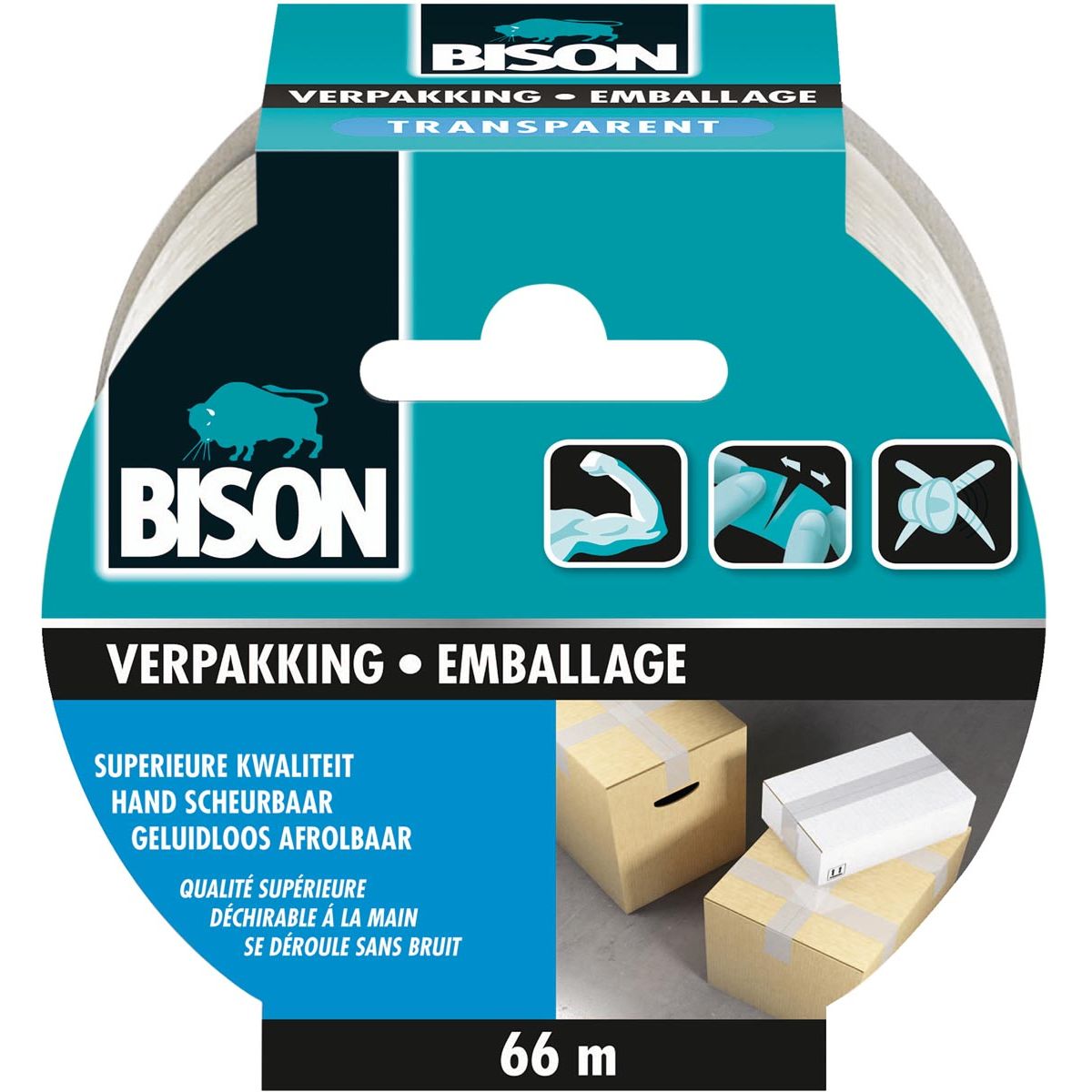 Bison - embalaje, pies 50 mm x 66 m, transparente