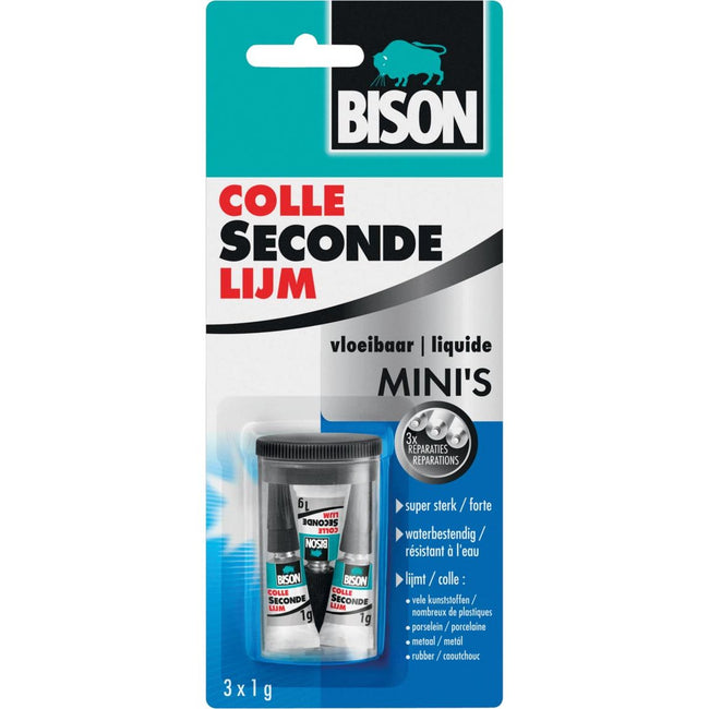 Bison -   secondelijm Vloeibaar, 3 x tube van 1 g, op blister