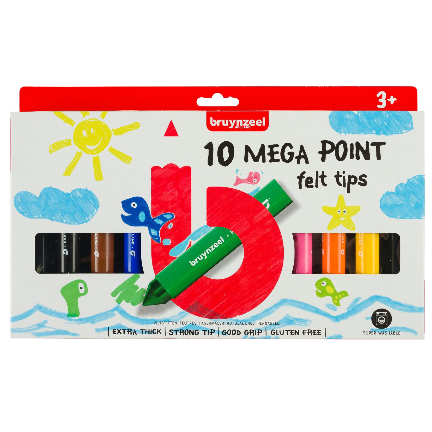 Bruynzeel - Filzstift Kids Mega Point Set mit 10 Farben | 12 Stück