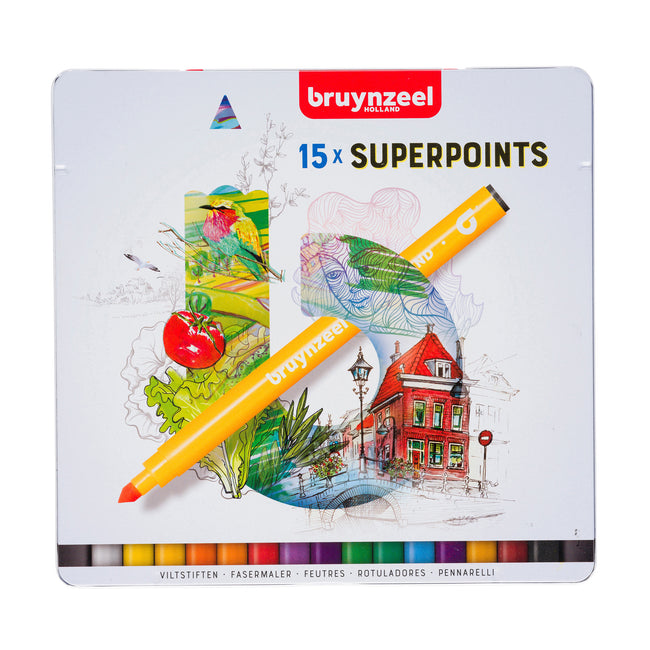 Bruynzeel - Felt-tip pen Super Points tin of 15 colours