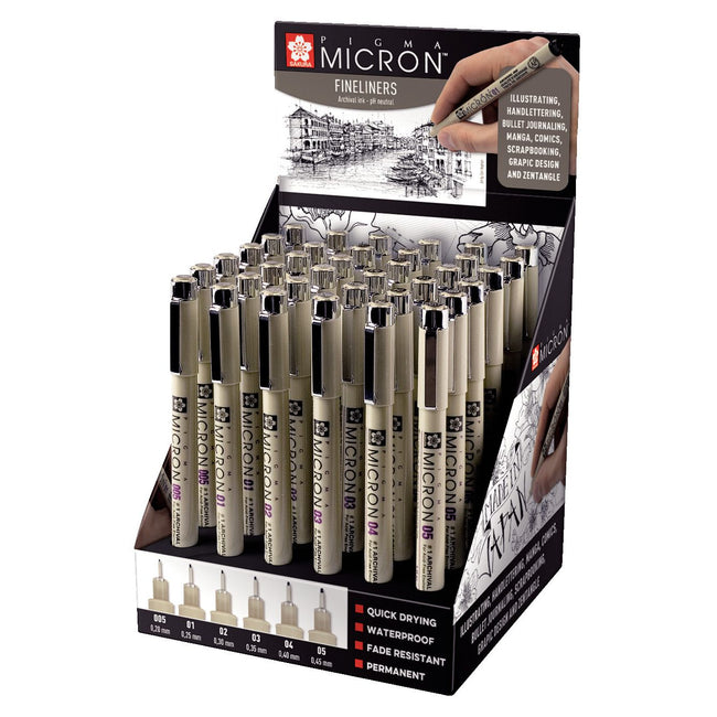 Sakura -  Fineliner pigma micron assorti zwart | 36 stuks