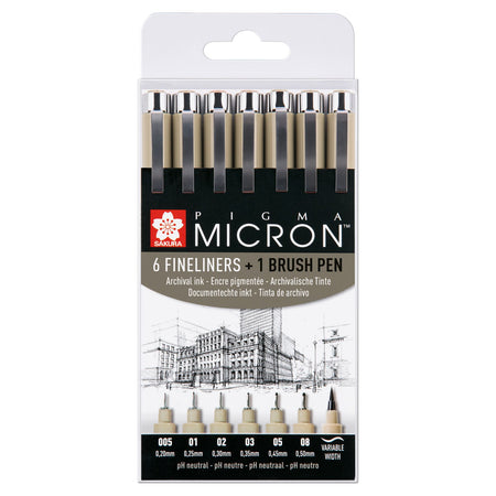 Sakura -  Fineliner pigma micron 6 stuks met brushpen | 6 stuks