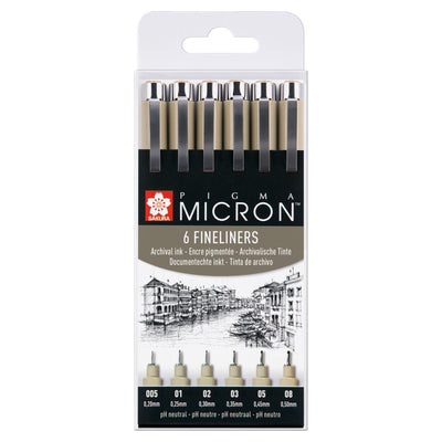 Sakura -  Fineliner pigma micron 6 breedtes zwart