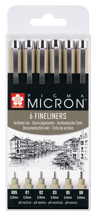 Sakura -  Fineliner pigma micron 6 breedtes zwart | 6 stuks