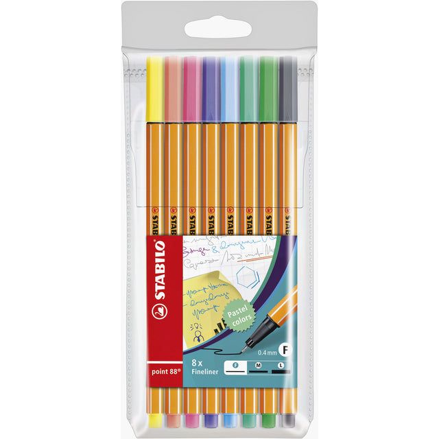 STABILO - Fineliner point 88 pastel etui à 8 kleuren | 10 stuks