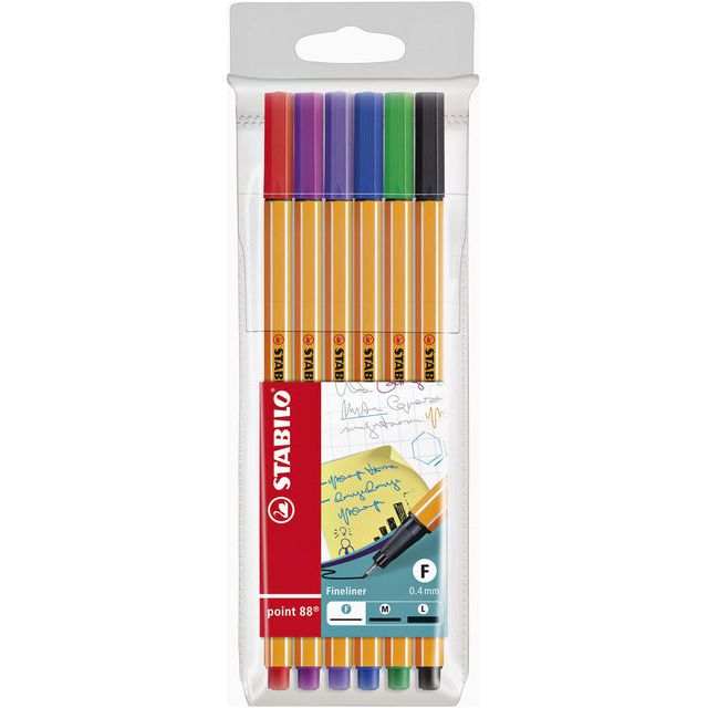 STABILO - point 88 fineliner, etui van 6 stuks in geassorteerde kleuren