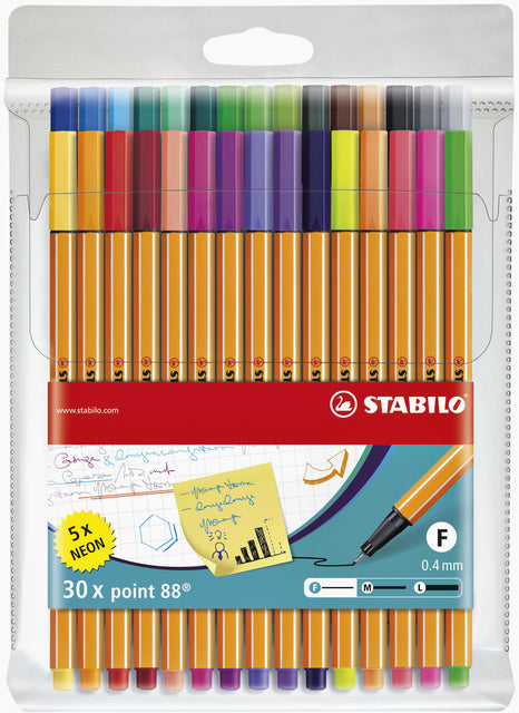 Stabilo - Fineliner Point 88/30 F ASS 30ST | Enui une pièce de 30