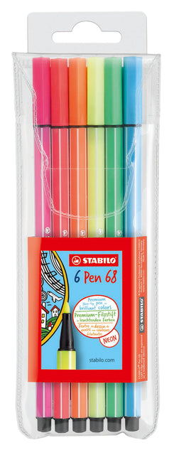 Stabilo - Viltstift pen 68/6 m fluor ass 6st | 10 stuks