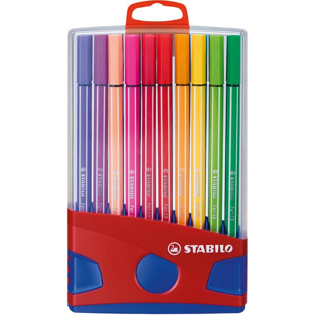 STABILO - Pen 68 brush, ColorParade, rood-blauwe doos, 20 stuks in geassorteerde kleuren