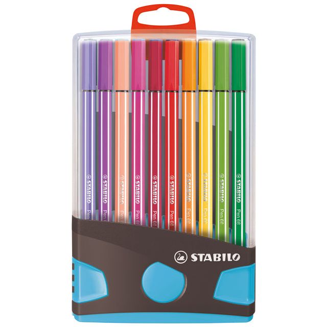 STABILO - Pen 68 brush, ColorParade, blauw-grijze doos, 20 stuks in geassorteerde kleuren