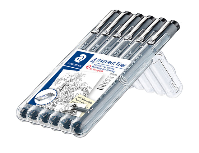 Staedtler - Fineliner Pigment 308 noir set 4+2 gratuit | 16 pièces