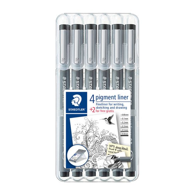 Staedtler - Fineliner Pigment 308 ASD WritingBl Zw | Setzen Sie ein 6 Stück