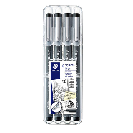 Staedtler - Fineliner Pigment 308 negro juego de 4 piezas