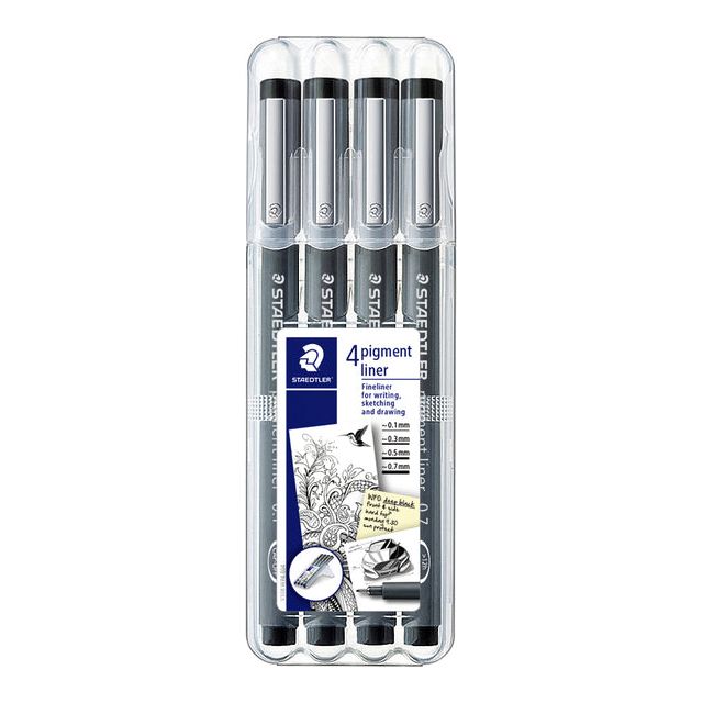 Staedtler - Fineliner Pigment 308 0,1-0,7 mm schwarz | Packen Sie ein 4 -Stück | 10 Stück