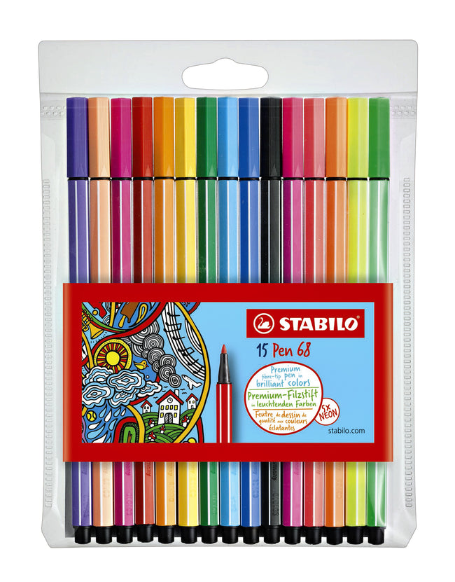 Stabilo - Felt-tip Pen 68/15 medium assorted case with 10+5 neon colors | 10 pieces