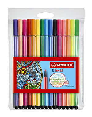 Stabilo - Feutre 68/15 moyen étui assorti de 10+5 couleurs fluo | 10 pièces