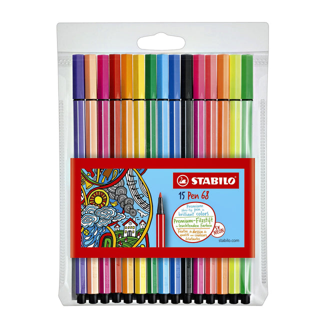Stabilo - Felt-tip Pen 68/15 medium assorted case with 10+5 neon colors | 10 pieces