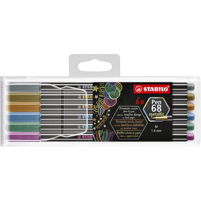 STABILO - Pen 68 metallic viltstift, 6 kleuren, etui van 6 stuks