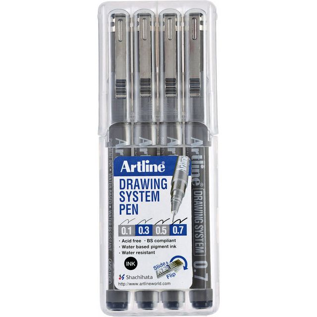 Artline - Système de dessin Fineliner Penny de 4 pièces: 0,1 - 0,3 - 0,5 et 0,7 mm