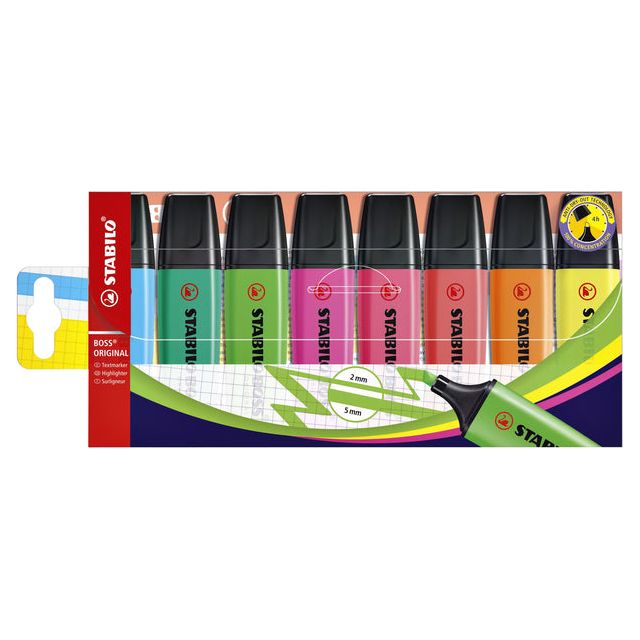 STABILO - BOSS ORIGINAL markeerstift, etui van 8 stuks, assorti