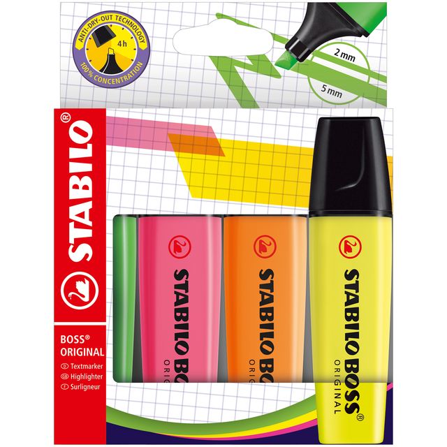 STABILO - Surligneur BOSS Original 70/4 assortiment étui de 4 pièces