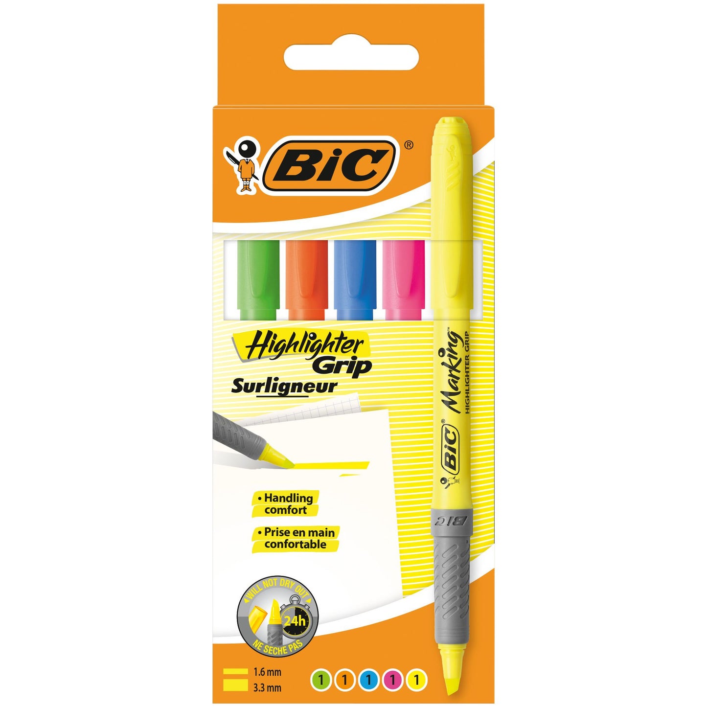 BIC - Grip resaltador estuche surtido de 5 piezas