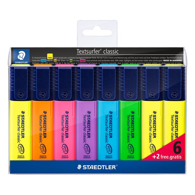 Staedtler - Markeerstift Textsurfer Classic etui van 8 stuks: geel, oranje, roze, paars, blauw, groen en...