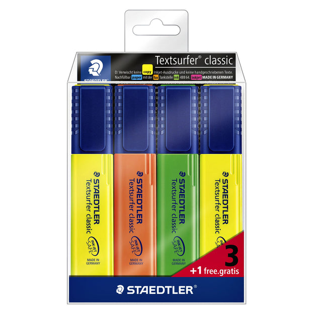 Staedtler - Highlighter 364 Textsurfer set of 3 pieces assorted + 1 yellow free