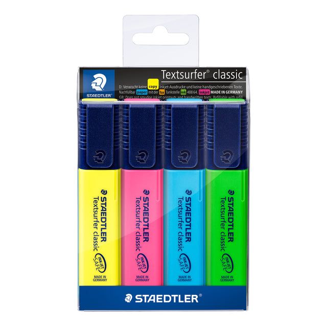 Staedtler - Markeerstift Textsurfer Classic, etui van 4 stuks: geel, roze, blauw en groen