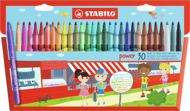Stabilo -  power, viltstift, tot 8 weken zonder dop, etui met 30 kleuren