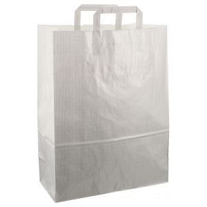 DRAAGTAS PAPIER PLAT HANDVAT 22x10x28 ZILVER KRAFT GESTREEPT 50 stuks