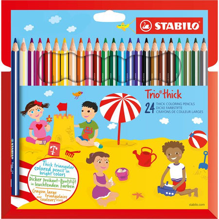 Stabilo -  Trio Thick, dik driekantig kleurpotlood, met extra dikke kern 4.2 mm, etui met 24 kleuren