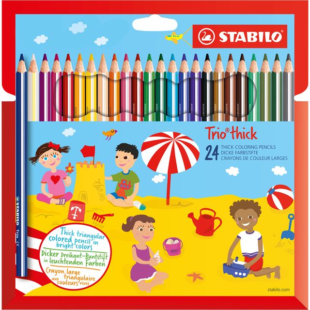 Stabilo -  Trio Thick, dik driekantig kleurpotlood, met extra dikke kern 4.2 mm, etui met 24 kleuren