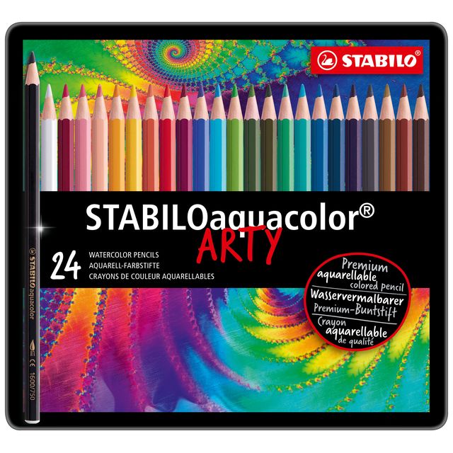 STABILO - Colored pencils 1624 aquacolor assorted tin of 24 pieces
