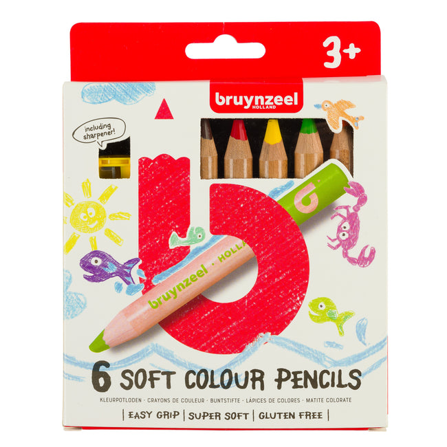 Bruynzeel - Matite colorate Pastello a cera spesso per bambini in blister da 6 pezzi assortiti | 6 pezzi