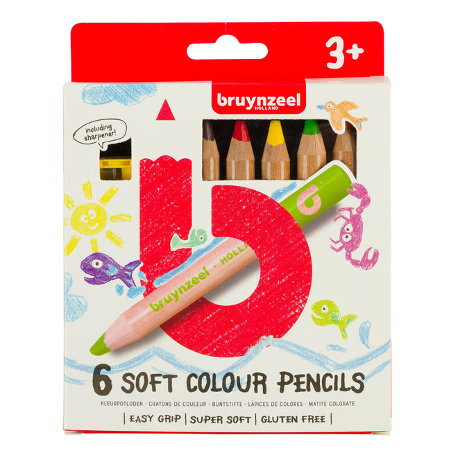 Bruynzeel - Matite colorate Pastello a cera spesso per bambini in blister da 6 pezzi assortiti