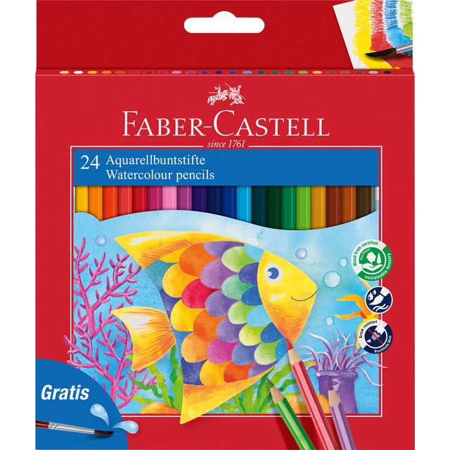 Faber Castell - Kleurpotloden Faber-Castell aquarel incl penseel set à 24 stuks assorti