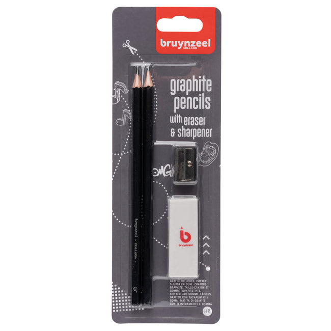 Bruynzeel - Pencil Teens HB with eraser and sharpener in blister 2 pieces