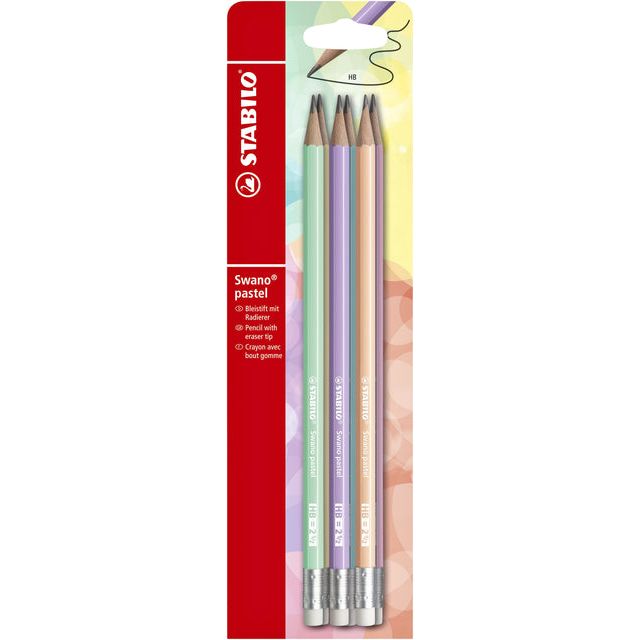 STABILO - Swano pastel potlood, HB, met gom, blister van 6 stuks in geassorteerde kleuren