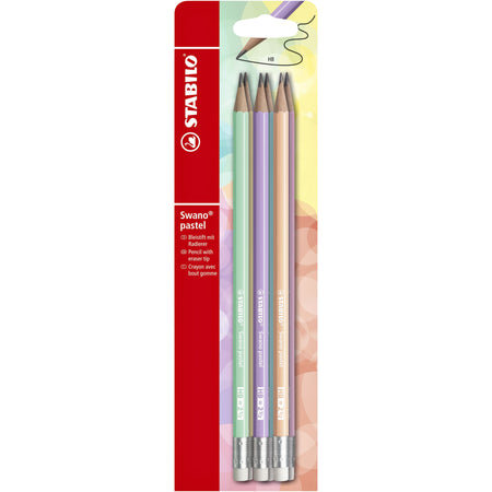 STABILO - Matita HB Swano grafite con gomma superiore pastello blister assortito da 6 pezzi