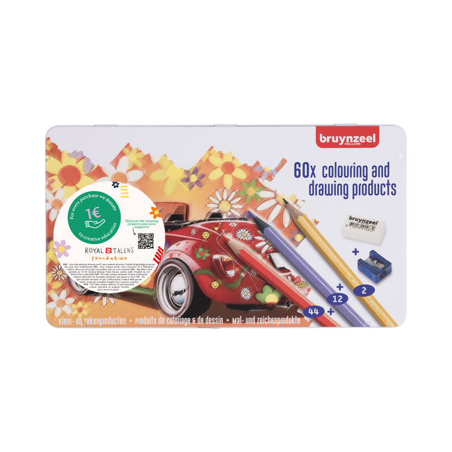 Bruynzeel - Colored pencils Super Sixties beetle in a tin, 60 pieces