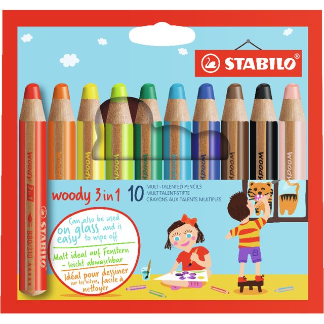 STABILO - Colored pencils 880 woody 3 in 1 assorted pencil case of 10 pieces