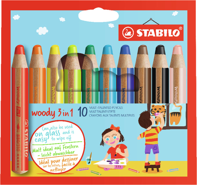 STABILO - Lápices de colores 880 woody 3 en 1 estuche surtido de 10 piezas
