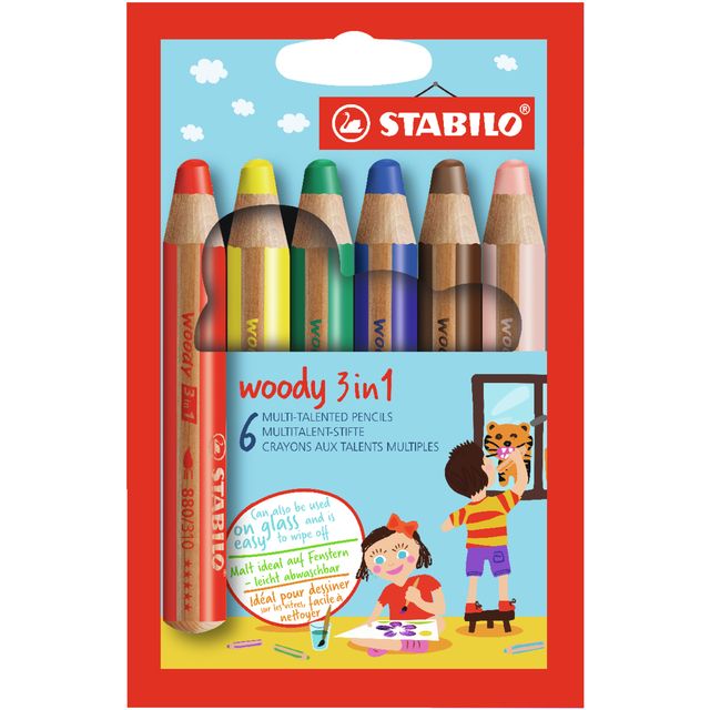 Stabilo - Lápices de colores 880 woody 3 en 1 estuche surtido de 6 piezas