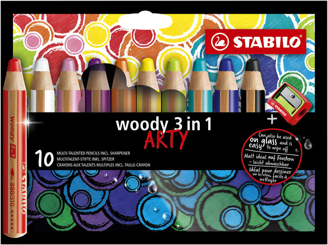 STABILO - CURT DE COULEUR 880 WOODY 3 IN 1 ARTY 10ST | Enui un 10 pièces